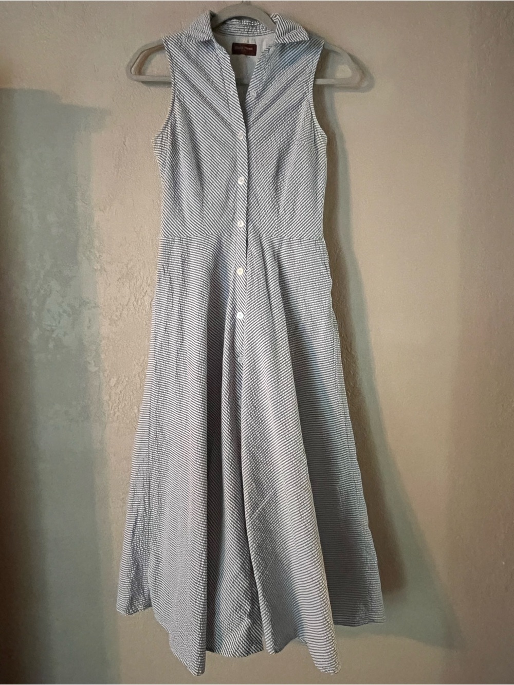 Vintage Cotton Fit and Flare Sleeveless Button-Front Maxi Dress